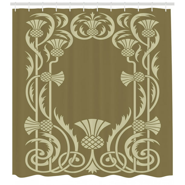 Art Nouveau Shower Curtain Pineapple Border Print for Bathroom